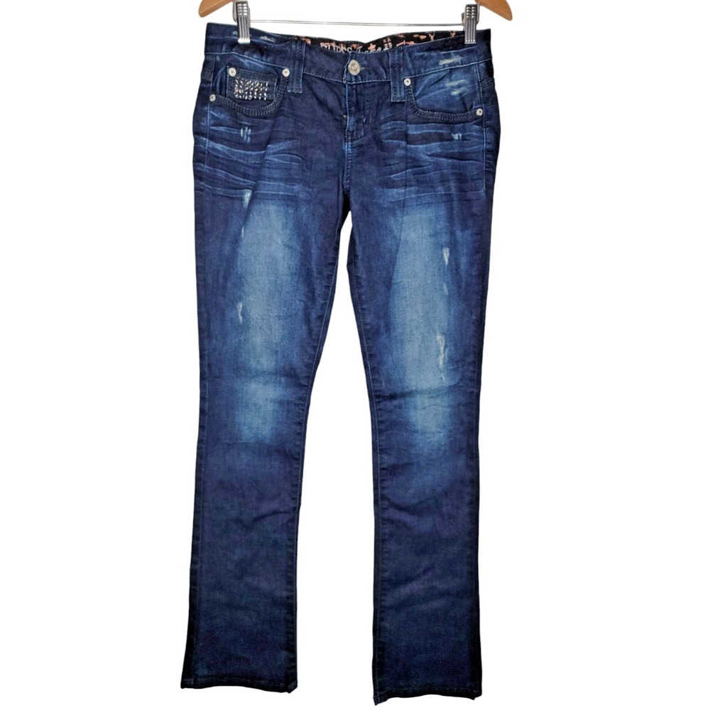Guess Los Angeles 1981 Starlet Straight Leg Womens Blue Jeans Button Stretch  28